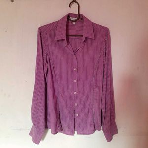 Women's Purple Striped Button-Up Shirt