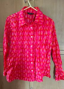 Vibrant Pink Printed Button-Up Shirt