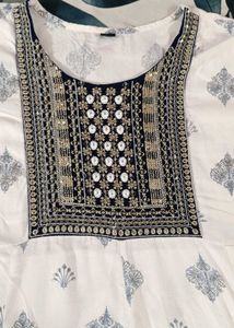 White &amp; Navy blue Printed Anarkali Kurta
