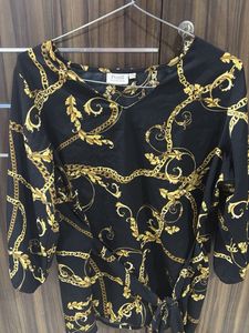 Chic Black & Gold Chain Print Top bust 44-46
