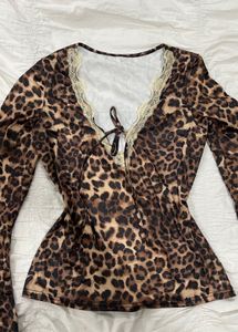 y2k leopard print top with lace details