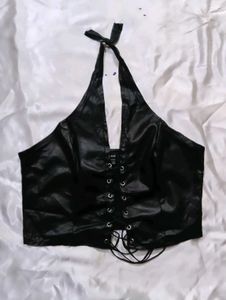 Black Lace-Up Halter Top