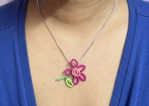 Beaded Tlited Flower Pendant Necklace