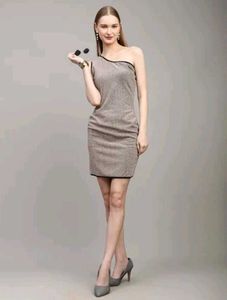 Shein Party One Shoulder Shimmer Bodycon Dress🤎