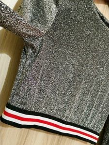 Long Sleeve Crop Glitter Sequins T-shirt(Women's)
