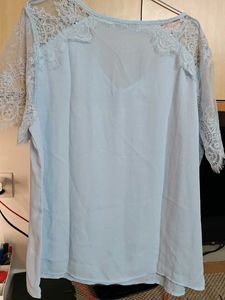 Light Blue Sheer Lace Sleeve Top
