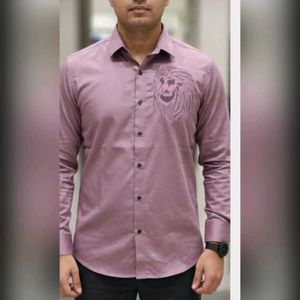 Men's Lion Embroidered Button-Down Shirt