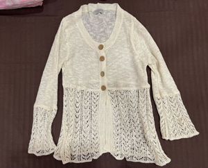 Cream Knit Cardigan with Bell Sleeves