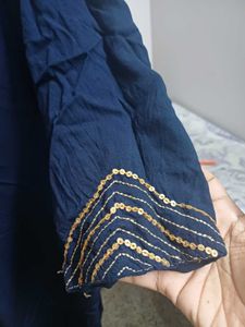 Elegant Navy Blue Kurta with Golden Embellishments