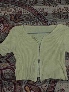Yellow Cropped Zip-Up Top