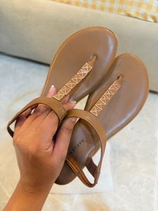 Stylish Tan Studded Thong Sandals