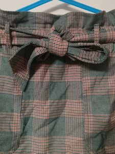 Plaid Paperbag Waist Skirt with Belt