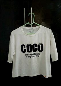 🤍💙 White COCO T-Shirt + Dark Blue Cargo Jeans Co