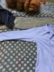 Unisex Blue Striped Formal Shirt