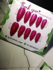Press-on Nails - Magenta Glitter