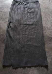 Gray Knit Slit Midi Skirt