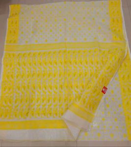 Brand New Yellow & White Jamdani Saree With BP