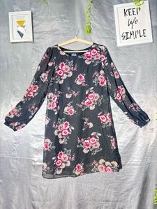 Sheer Floral Print Dress
