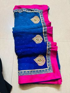 Beautiful Blue & Pink Embellished Saree