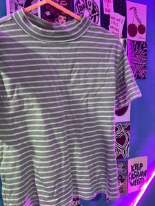 Striped Mock Neck T-Shirt