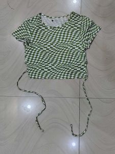 Green & White Checkered Cropped Top