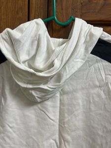 White Hoodie with Black Stripe Accent