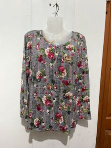 Grey Floral Print Long Sleeve Top