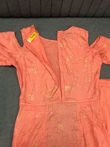 Peach Kurta Set with Gold Print