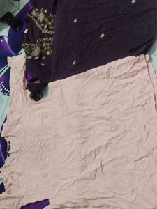 Embroidered Kurta Set - Pink &amp; Purple