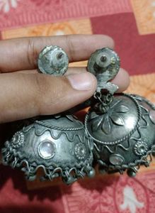 Oxidized Silver Jhumka Earrings