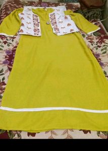Women Cotton Kurta With Half Jacket