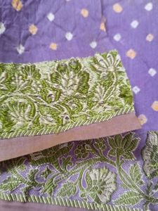 Purple &amp; Olive Green Bandhani Saree
