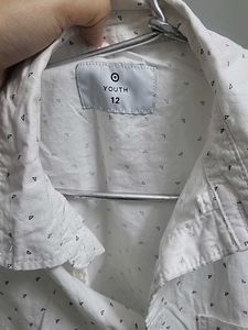 Boys White Printed Short Sleeve Shirt