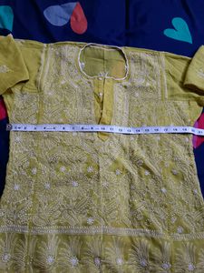 Lime Cotton With Chikankari Work Kurta
