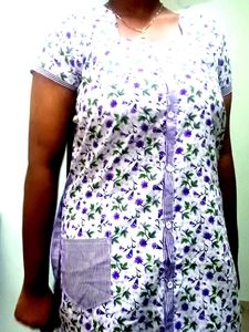 Elegant White &amp; Purple Floral Nighty Set – XL