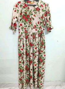 Cream Colored Red Floral Dress