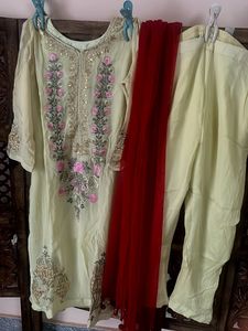 pure chiffon Embroidered Kurta Set with Dupatta
