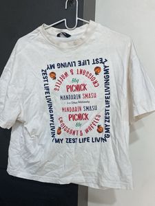White Graphic T-Shirt with Food Prints