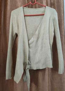 Ribbed Wrap-Style Long Sleeve Top