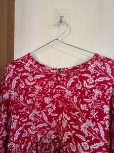 Red Floral Print Kurta
