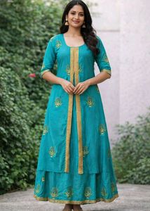Beautiful Teal Kurta with Gold Embellishments