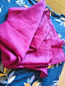 Vibrant Pink Saree with Silver Stripes
