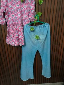 Stylish Pink Printed Kurta with Blue Pants