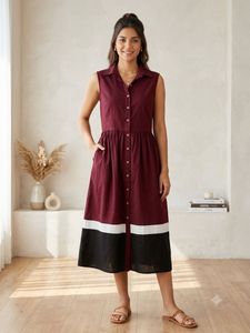 Stylish Maroon Color Block Dress