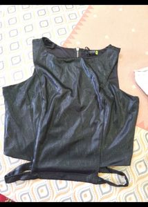 Black Faux Leather Wrap Top