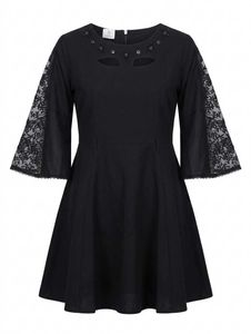 Elegant Black Lace Sleeve Dress XXL