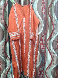 sale !!!! Elegant Orange Kurta Set with White Embr