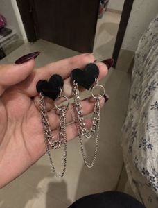 Black Heart Chain Drop Earrings