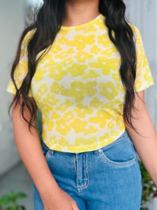 Yellow Floral Print Cropped Top