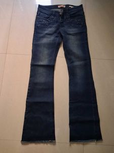 Women's Blue Flared Jeans with Embellishments